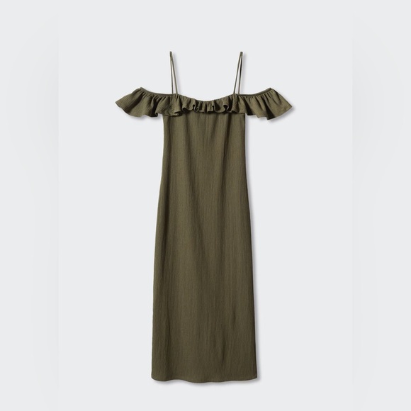 Mango khaki ruffles dress NwT - Picture 2 of 6